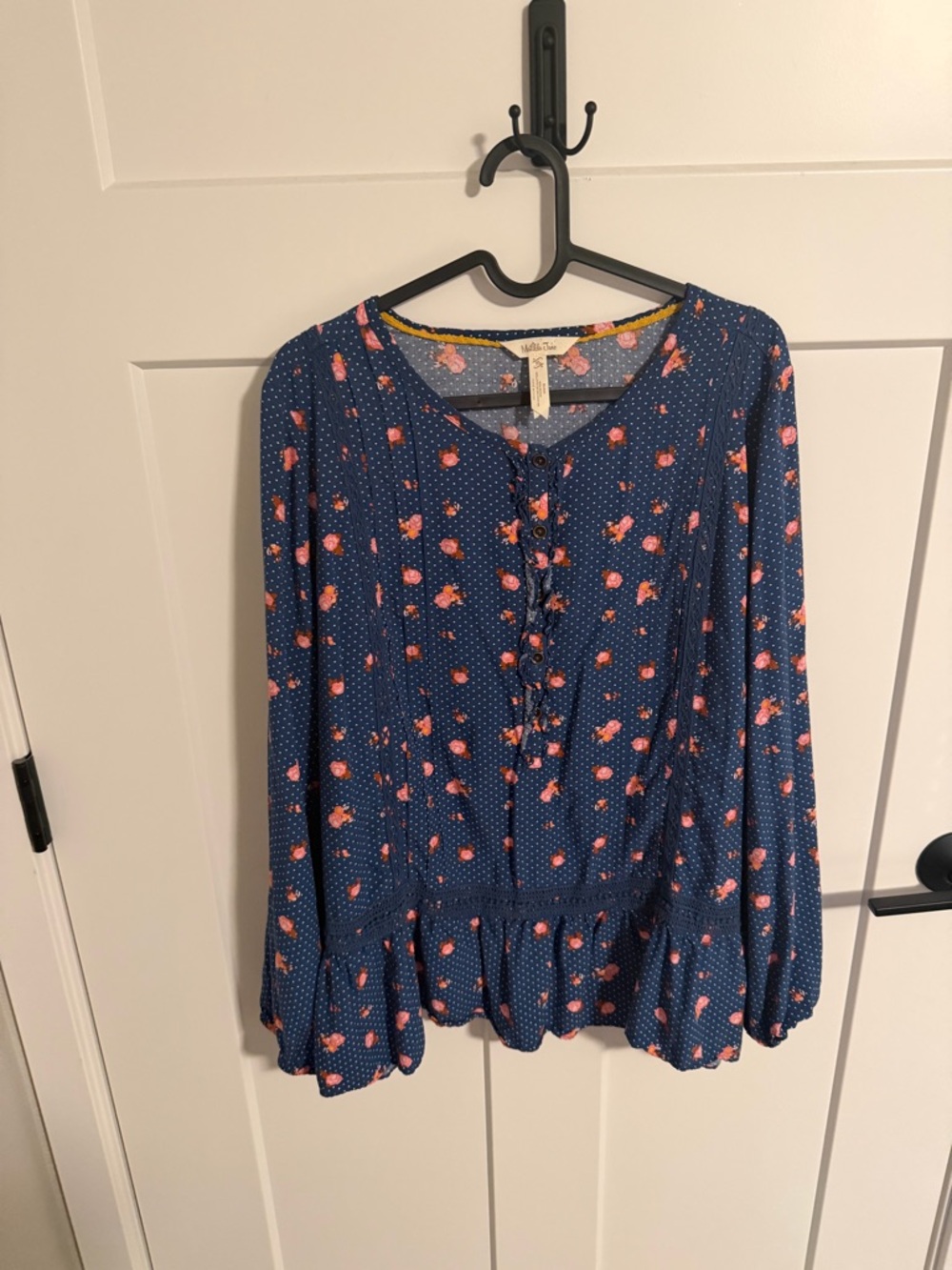 Matilda Jane Navy and Pink Floral Ruffle Peplum Blouse